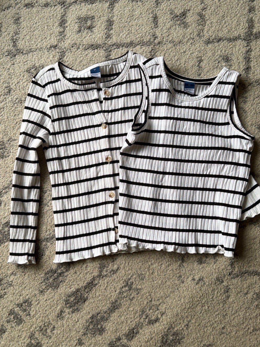 Old Navy Toddler girls Black & White Striped Ribbed Tank and Button Cardigan Set